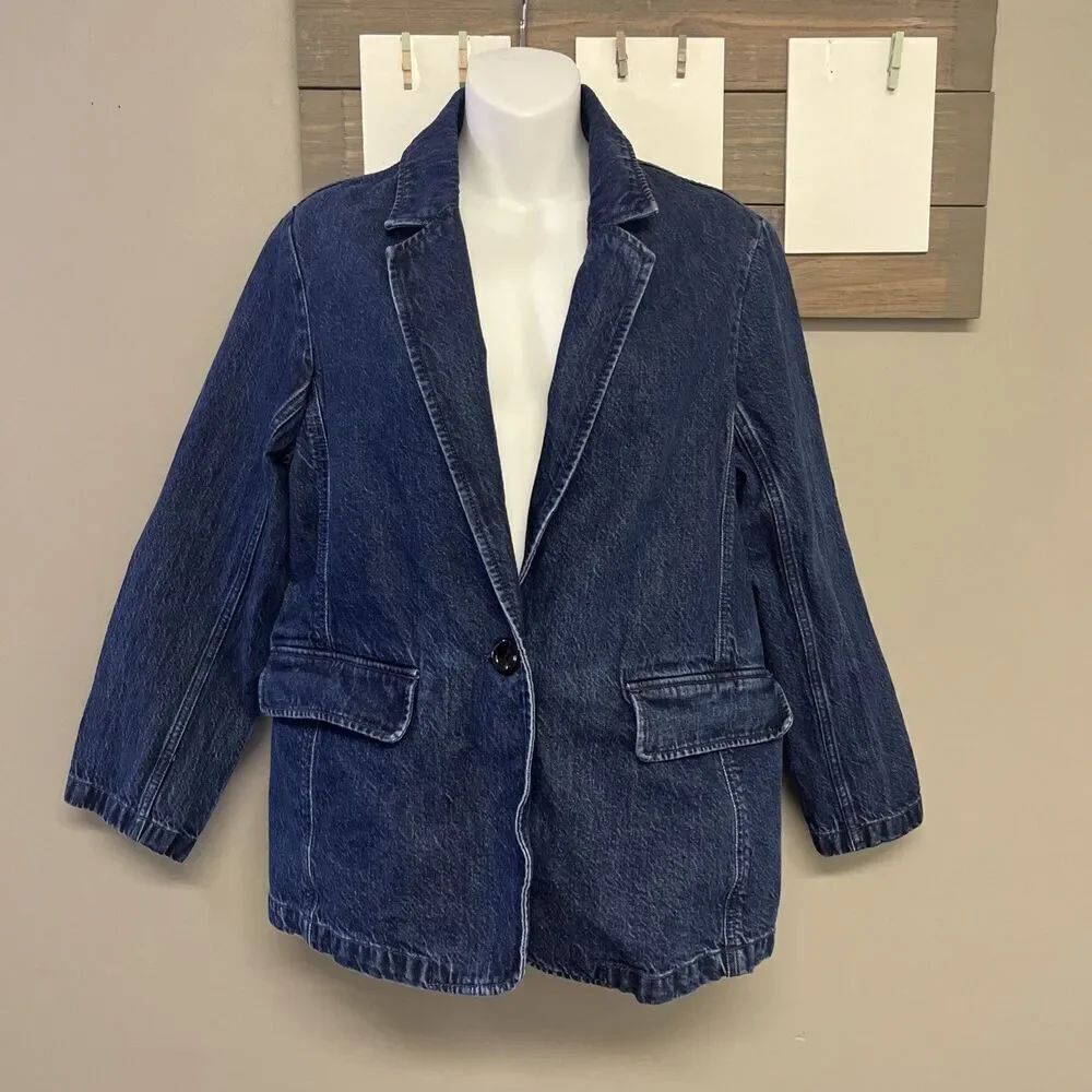 Abercrombie & Fitch Dark Wash Boxy Long Sleeve Jean Blazer Jacket Button Medium